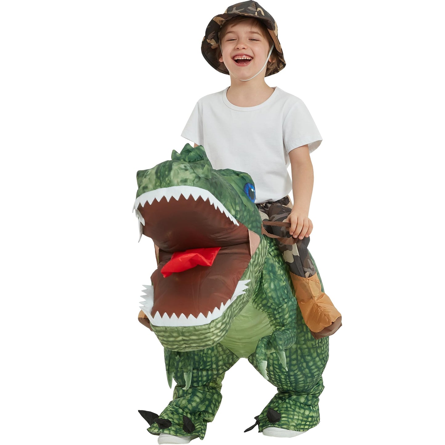 One Casa Inflatable Costume Dinosaur Riding T Rex Air Blow Up Funny Party Halloween Costume For Kids (7-10 Yrs)