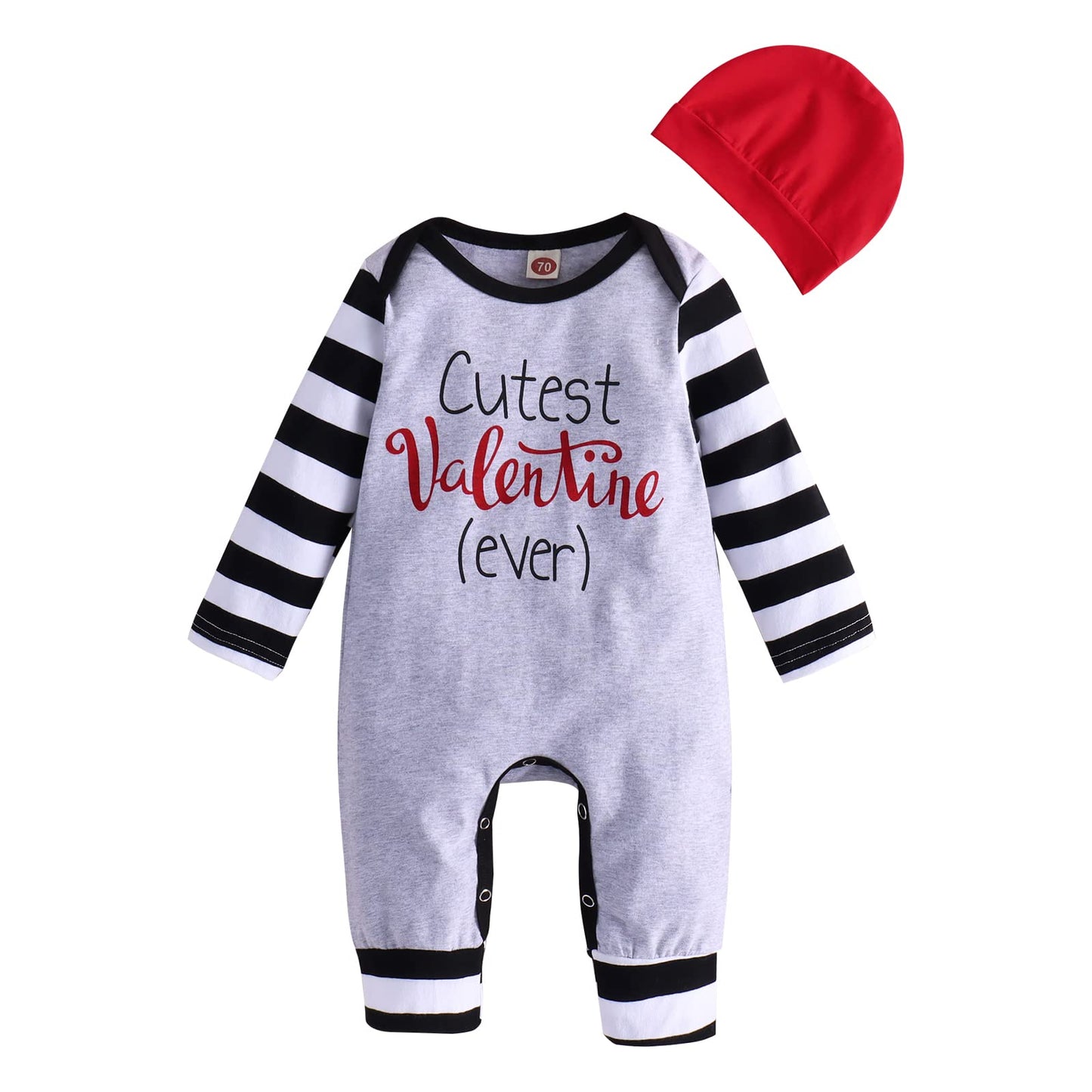 Cm C&M Wodro Baby Boy Valentines Day Outfit Romper Long Sleeve Stripe One Piece Bodysuit Jumpsuit With Hat Infant Clothes Set (G