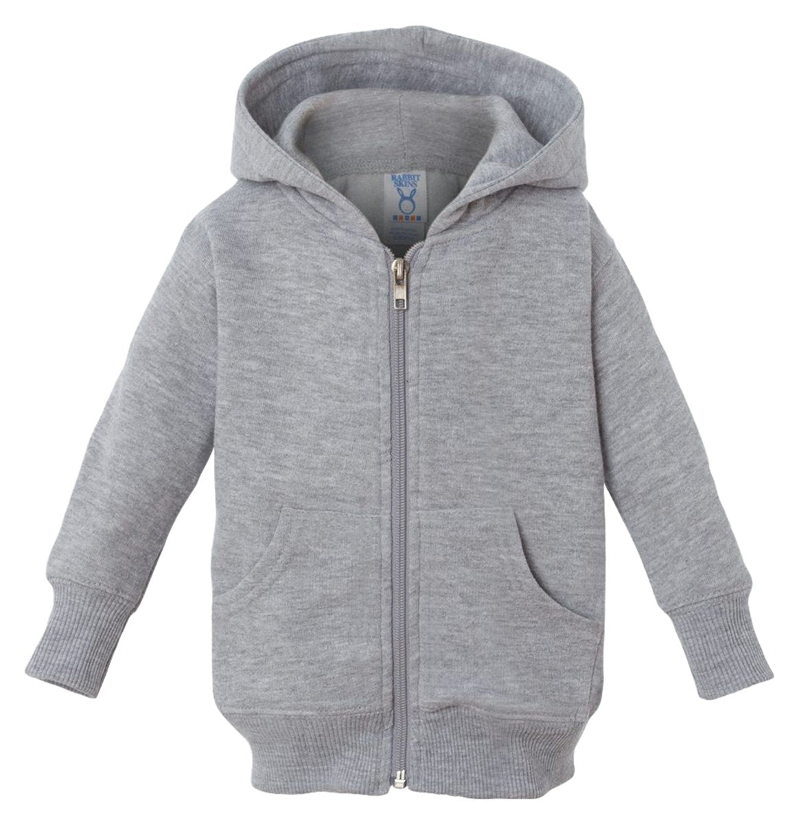 Rabbit Skins Infant Fleece Long Sleeve Full Zip Hooded Sweatshirt With Pouch Pockets, Heather, 12 Months