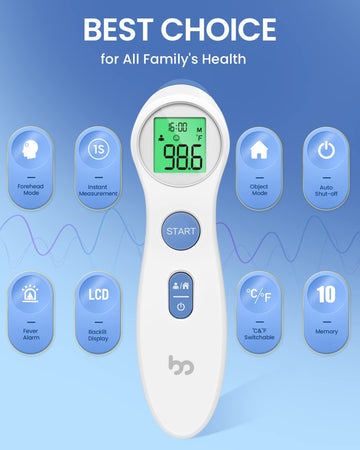 Forehead Thermometer For Adults And Kids, Digital Infrared Thermometer For Baby, Infants And Toddlers, Touchless Thermometer Wit