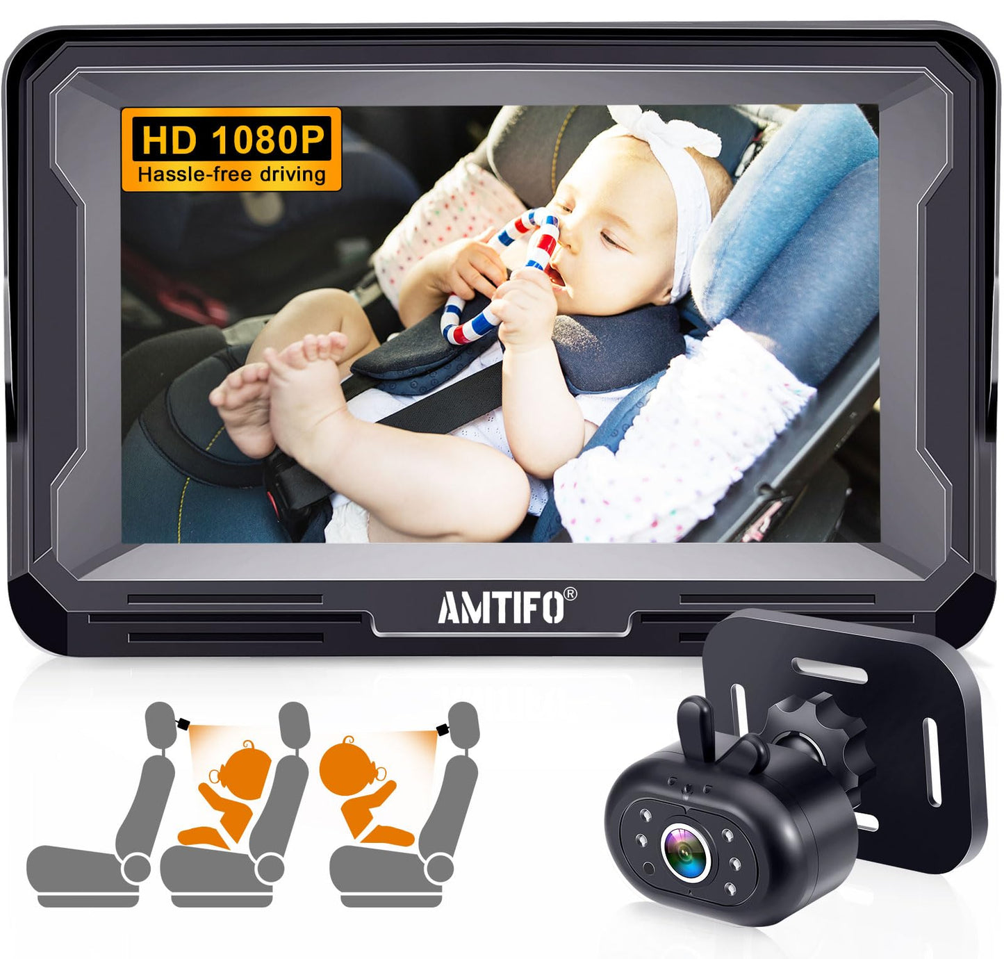 Amtifo Baby Car Camera Easy Install: Plug-Play 360 Rotation Backseat Camera 2 Kids Rear Facing Carseat Camera Clear Night Vision