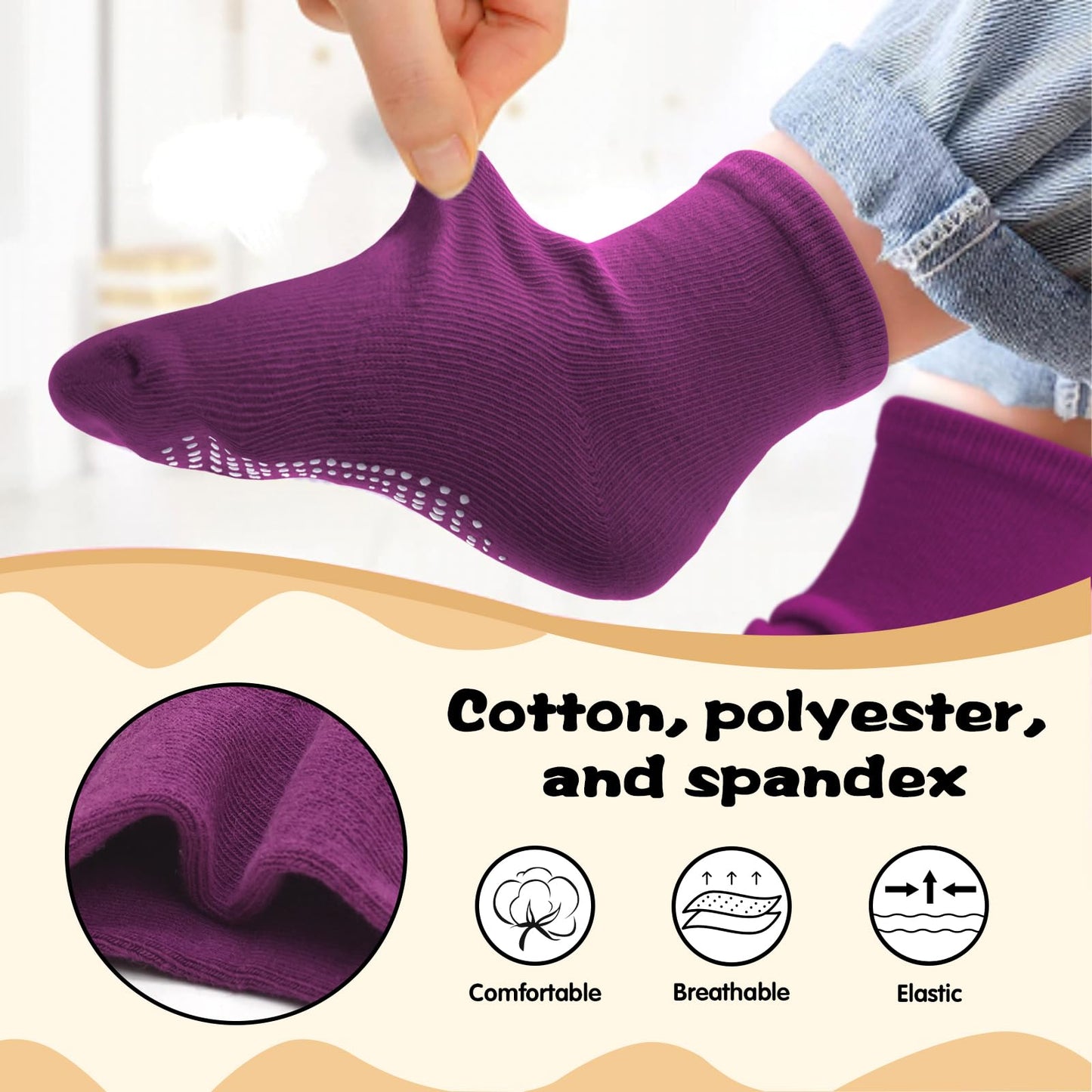 Hycles Non-Slip Toddler Socks With Grips Girls Grip Socks For 1-3 Years Kid Toddler Boys Anti Slip Sticky Sock