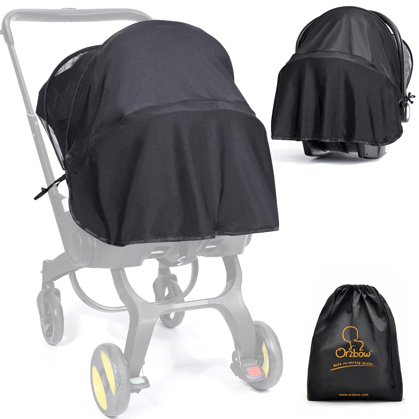 Orzbow Baby Car Seat Mosquito Net with Privacy Sun Shade, 2-in-1 Universal Insect Mesh Net Protects Babies from Suns Rays, Mosq