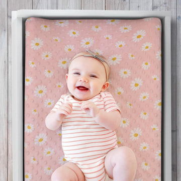 The Peanutshell Baby Changing Pad Covers Girl, Minky Changing Table Sheets For Girls, Pink Floral Nursery Decor, Boho Sunflower