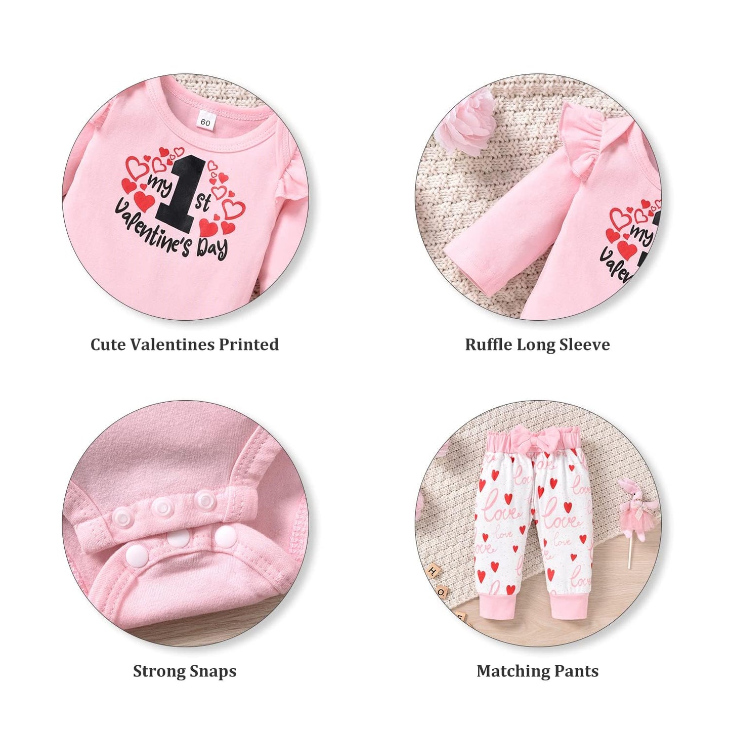 Fioukiay Preemie Baby Girl My 1St Valentine'S Day Clothes Trim Love Heart Bodysuit Pants Valentines Day Outfits (Pink, Preemie)
