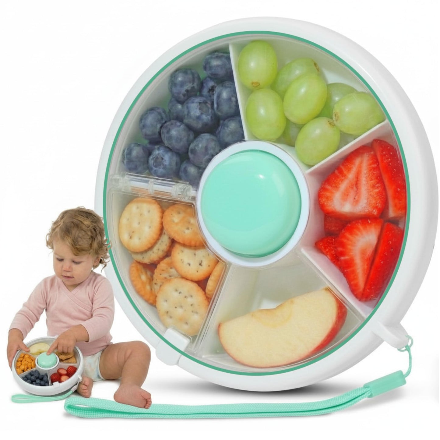 TRENDO Snack Spinner for Toddlers - Green Rotating Snack Container, BPA & PVC-Free Baby Snack Box, Spill-Proof Toddler Snack Con