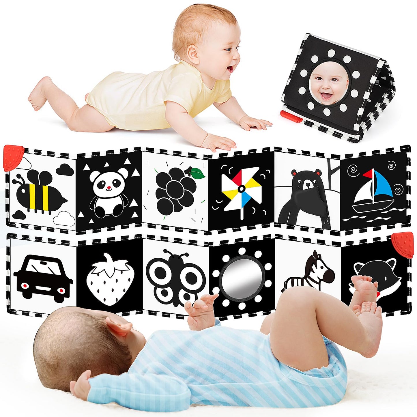 BBWOO High Contrast Baby Toys for Newborn Development - Tummy Time Black and White Baby Toys - Soft Baby Book - Montessori Visua
