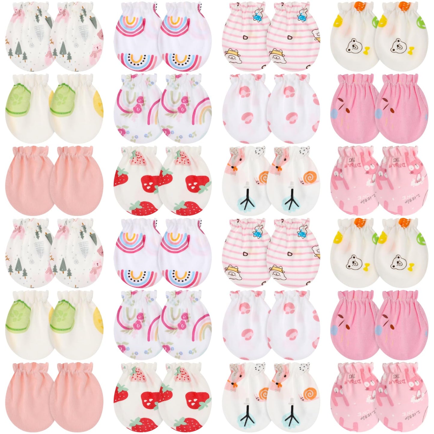 Geyoga 24 Pairs Newborn Baby Mittens No Scratch Mittens Soft Elastic Infant Baby Gloves for 0-6 Months Boy Girl(Fruit)