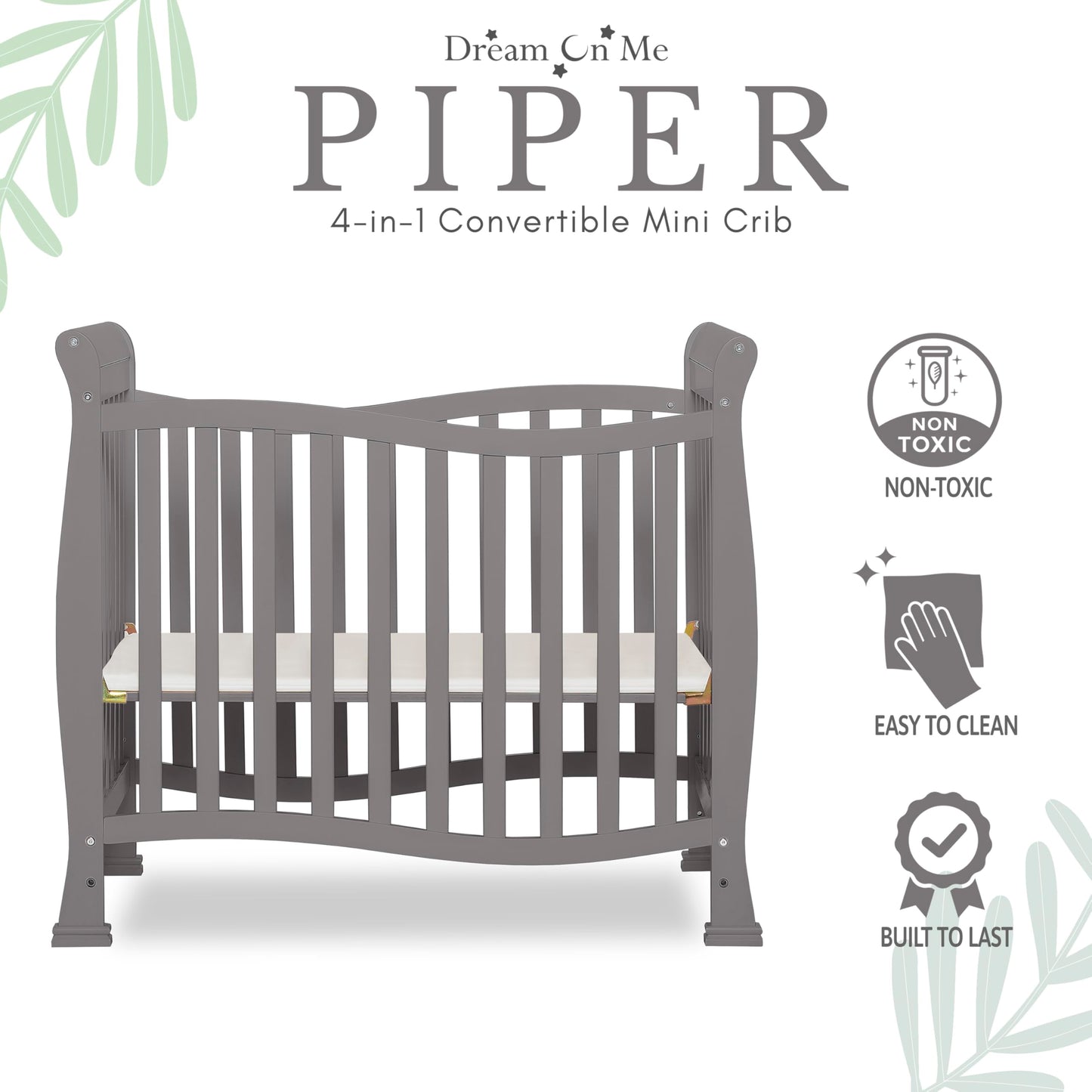 Dream On Me Violet 4-In-1 Convertible Mini Crib In Steel Grey, Greenguard Gold Certified, Jpma Certified, 3 Position Mattress He