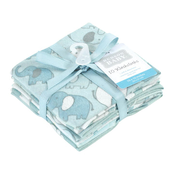 Hudson Baby Unisex Baby Flannel Washcloths, Boy New Elephant 10Pk, One Size