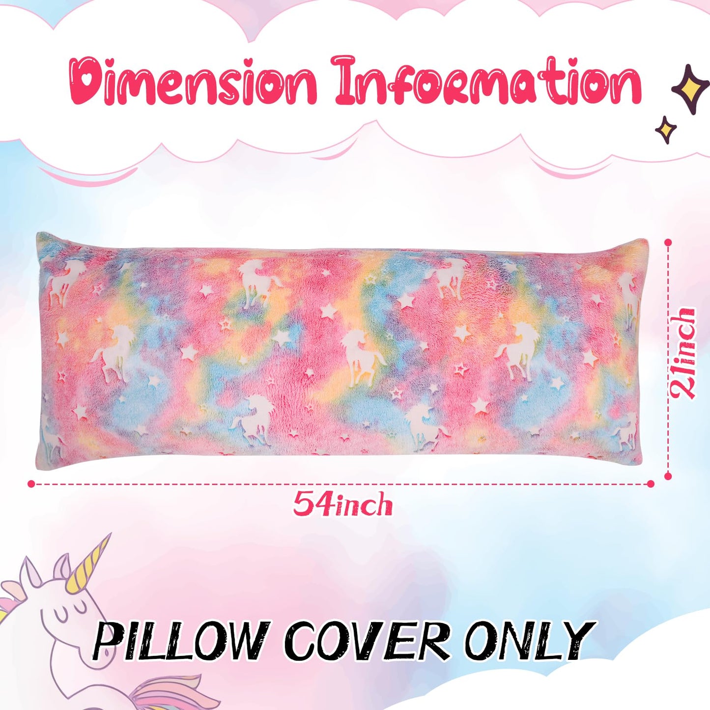 Cloele Body Pillow Cover Glow In The Dark Long Pillow Cases Full Length Pillow Case - 21X54 Inches Unicorns Ultra Soft Body Pill