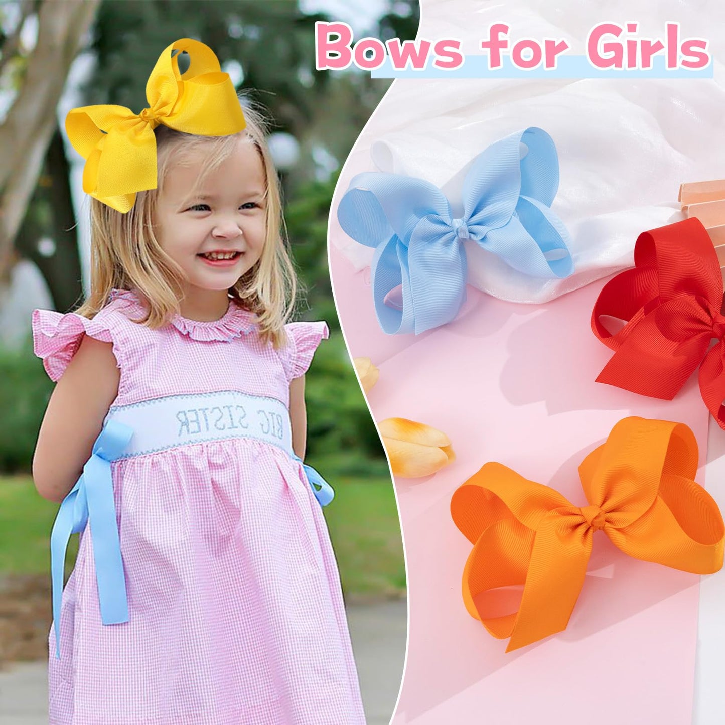 Oaoleer 20Pcs 8 Inch Hair Bows For Girls Grosgrain Ribbon Toddler Hair Accessories With Alligator Clips For Toddlers Baby Girls