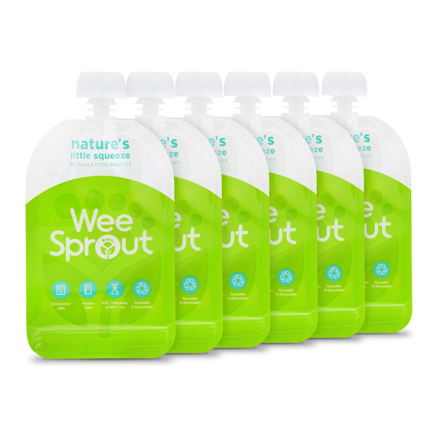 WeeSprout Double Zipper Reusable Food Pouches (Green, 3.4 fl oz)
