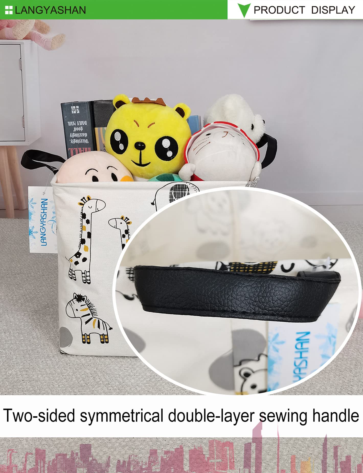 Langyashan Square Storage Baskets Waterproof Canvas Children Laundry Nursery Hamper For Shelves Gift Baskets Toy Organizer Room