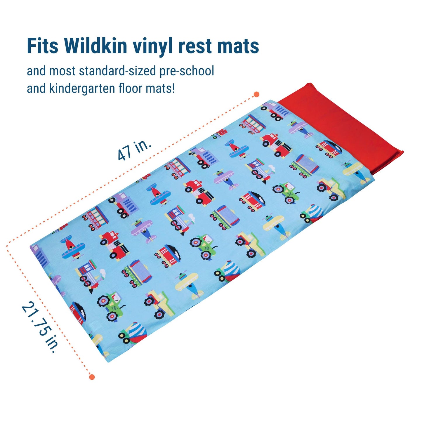 Wildkin Kids Nap Mat Cover - Soft, Sewn-In Flap, Durable & Fits 1.5' Vinyl Sleep Mats - Trains, Planes & Trucks