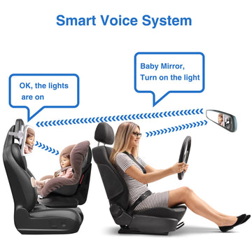 Smart Baby Car Mirror With Lights, Voice Control Safety Car Seat Mirror For Baby Rear Facing Infant With Wide Crystal Clear View