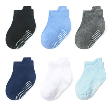 Qiyiendian 6 Pairs Non Slip Cozy Warm Ankle/Low Cut Socks With Grips For Baby Infant Toddler Kids Boys Girls(5-A Six Color,3-5T)