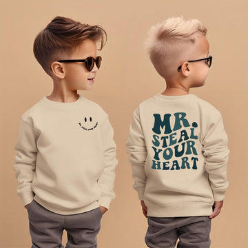 Boutikome Valentines Day Sweatshirt Toddler Baby Boy Mr. Steal Your Heart Shirts Long Sleeve Pullover Spring Tops Clothes(Beige,
