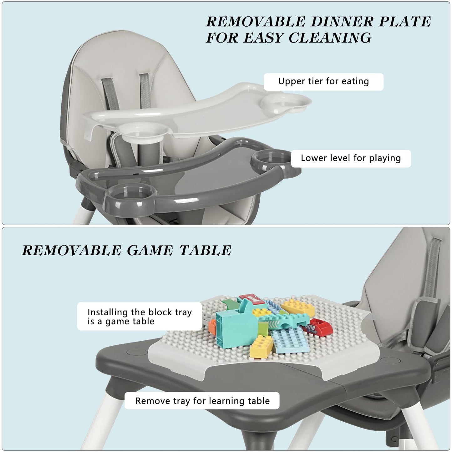 Baby Highchair,6 In 1 High Chairs For Babies And Toddler Baby Feeding Chair Coverts To Highchair For Baby, Kids Learning Table,B