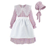 Ltakk Prairie Dresses For Girls Pioneer Colonial Costume Girl Pilgrim Dress With Shawl, Apron And Bonnet, Violet, Medium