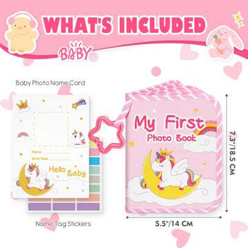 Lanpn Baby Photo Album Holds 17 4X6 Pictures, My First Soft Cloth Family Photo Book With Name Card & Name Tag Sticker, Fabric Ki