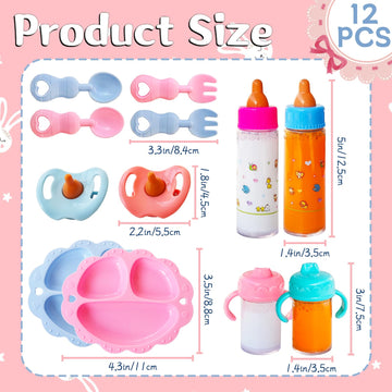 12 Pcs Baby Doll Accessories Magic Bottle Set,Pretend Play Feeding Toy Set With Package,Doll Feeding Set For Kids Girls,Magic Di