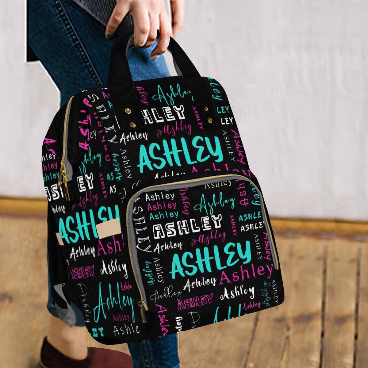 Artsadd Custom Monogram Diaper Back Pack With Thermal Pockets, Blue And Pink Travel Backpack Customized Baby Bags With Name Gift