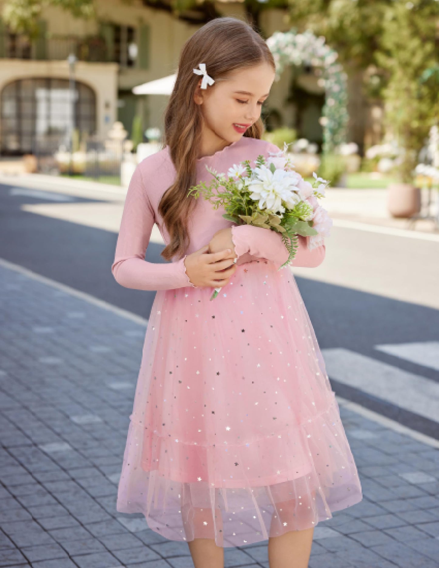 Arshiner Toddler Tutu Dress Long Sleeve Cute Pink Valentine Party Winter Ribbed Knit Princess Dress