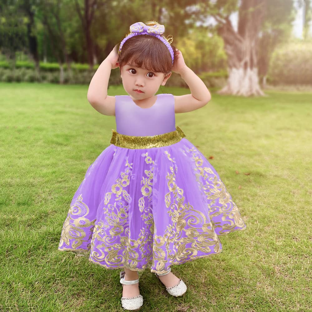 Infant Girls Easter Big Bowknot Dresses Baby Little Girls Tulle Lace Wedding Party Ball Gown Dress (Purple,60)