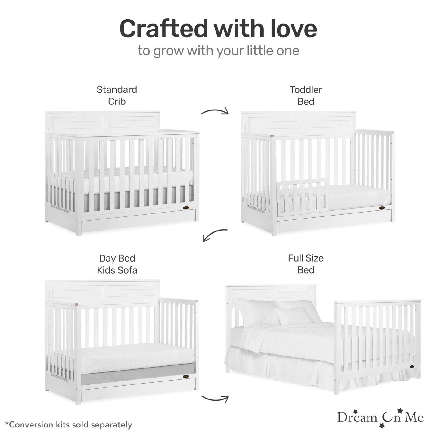 Dream On Me Jpma & Greenguard Gold Certified Reign 5 In 1 Convertible Crib With Under Drawer In White, Made Of Sustainable Pinew