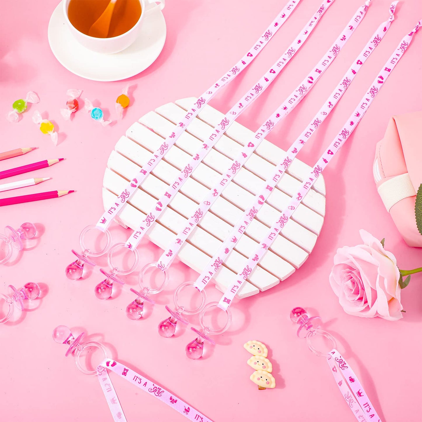 Coume 36 Pcs Baby Shower Pacifiers Necklace Acrylic Baby Pacifiers Party Favors Charm Necklace For Girls Boys Shower Party Decor