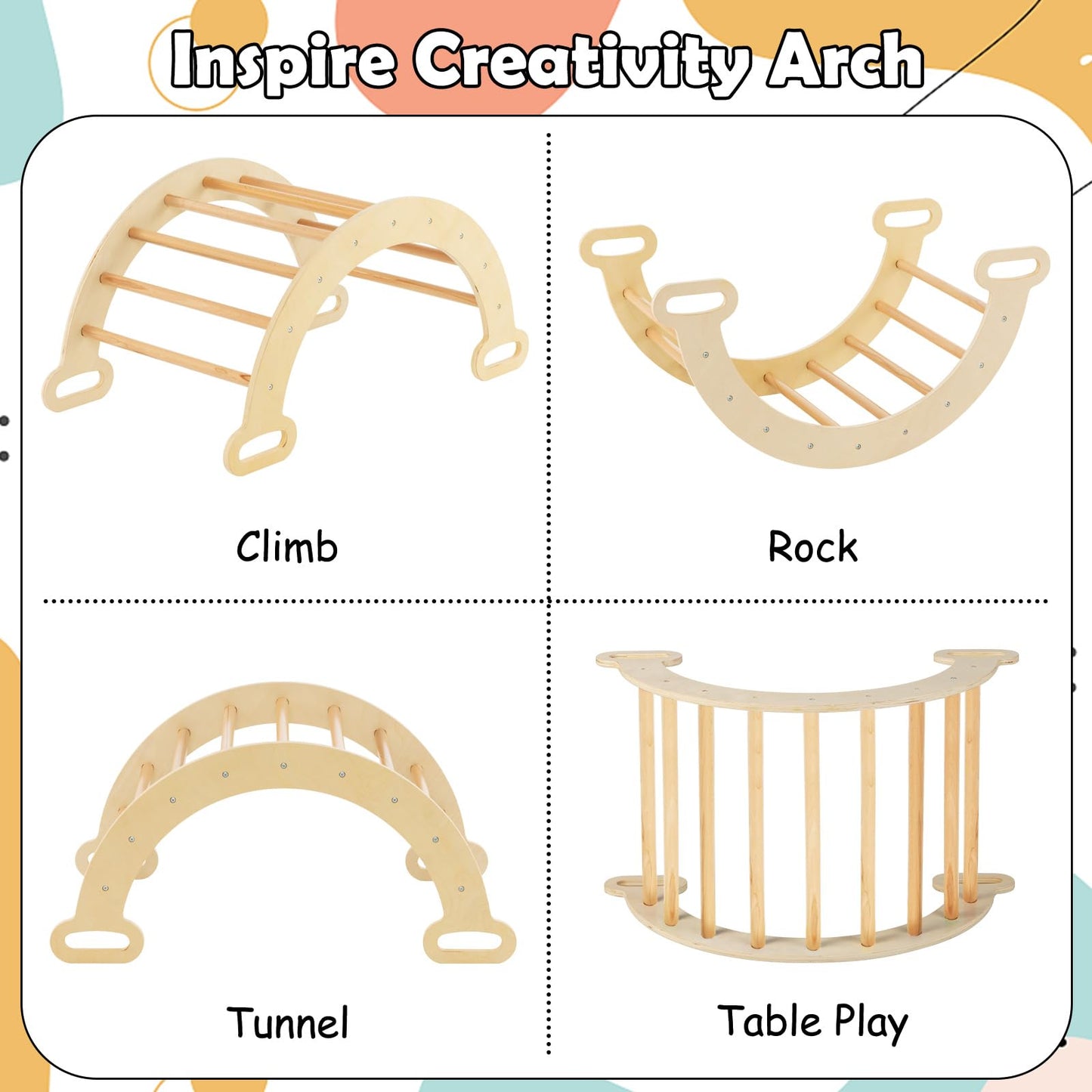 Olakids Climbing Toys For Toddlers, 5 In 1 Kids Wooden Montessori Triangle Set Climber Toy With Ramp Ladder Arch Slide For Playg