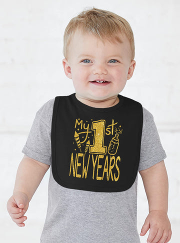 Aiden'S Corner Cute Handmade Holiday Baby 1St New Year Bibs - Infant Boy Girl Gold Flake My First New Years Bib (Black)