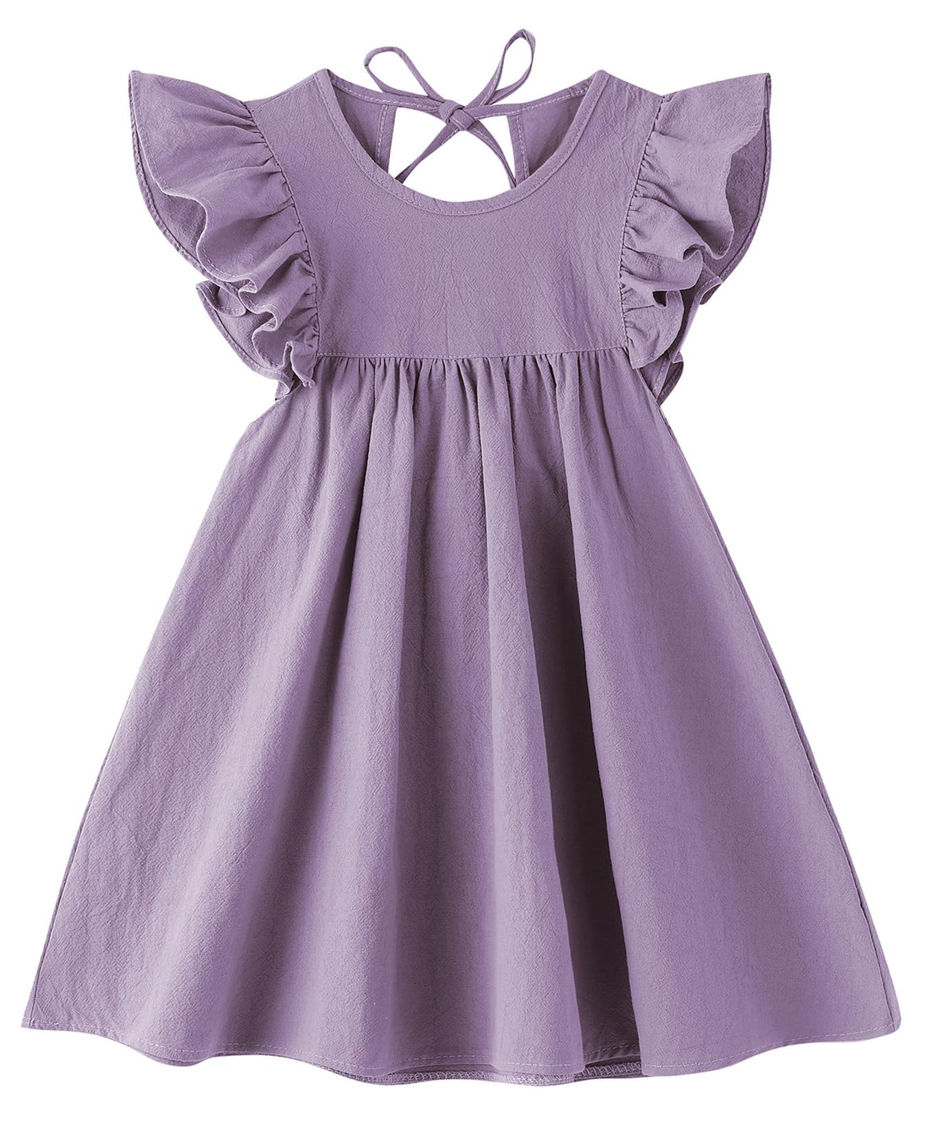 Jnklwpjs Toddler Baby Girl Cotton Linen Ruffle Halter Sleeveless Kids Casual Beach Party Dresses Purple 120Cm