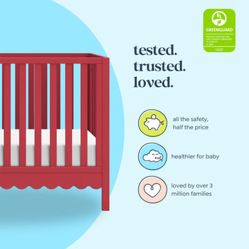 Davinci Sammy Scallop 4-In-1 Convertible Crib In Strawberry Red, Greenguard Gold Certified