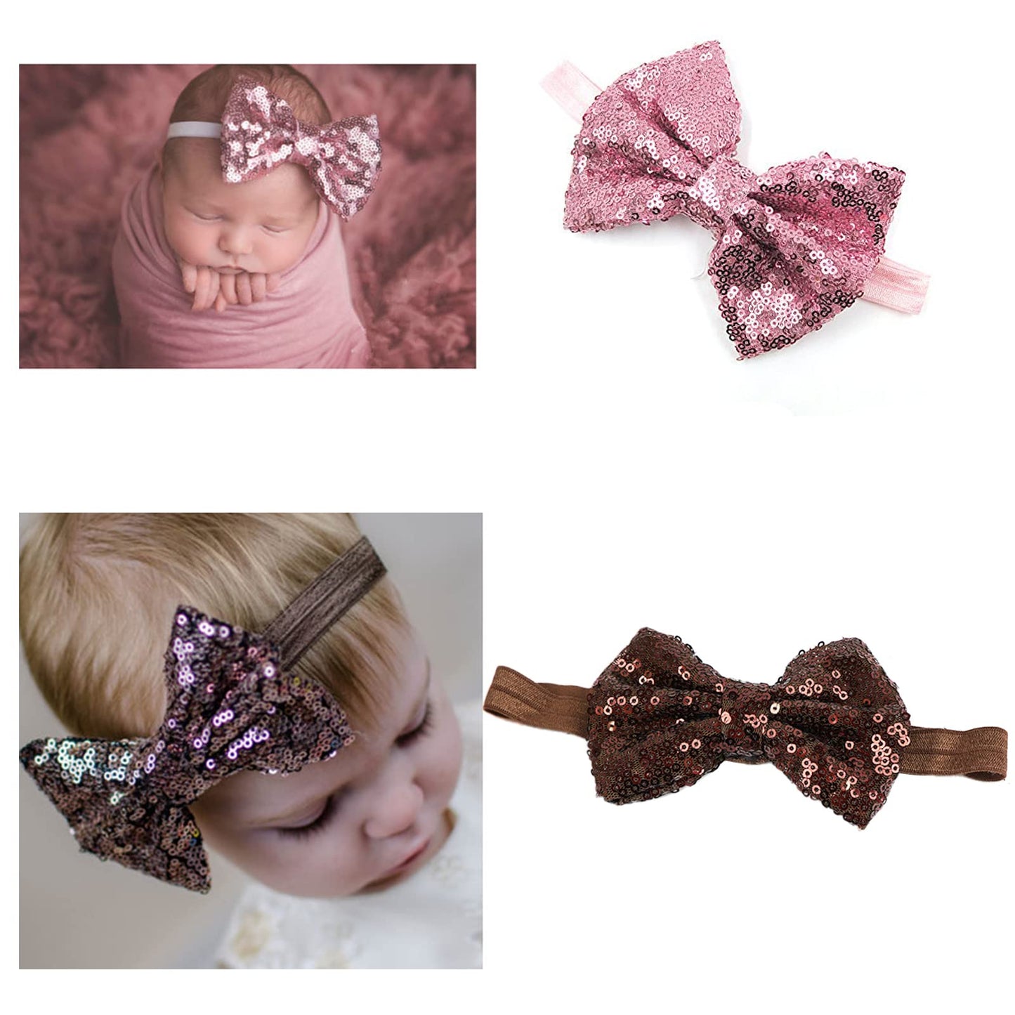 Cellelection 15Pcs Baby Girls Headbands 4'' Big Boutique Bling Sparkly Glitter Sequin Hair Bows Headband Elastic Hair Bands Hair