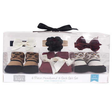 Hudson Baby Unisex Baby Headband And Socks Gift Set, Burgundy Leopard, One Size