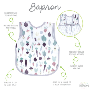 Bapronbaby Root Veggies Bapron - No Neck Tie Safer Bib For Baby & Toddler - Soft Waterproof Stain Resistant - Machine Washable -