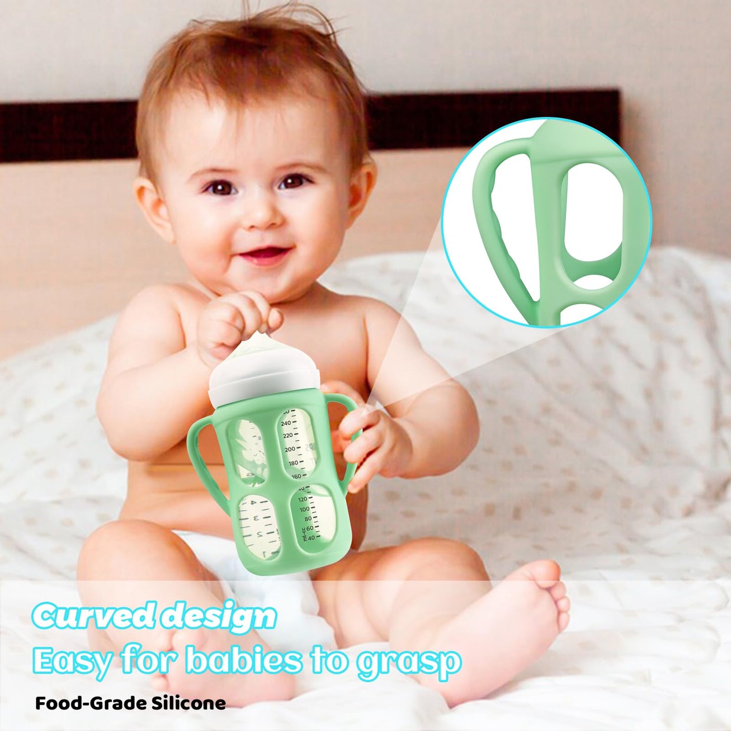 3 Pack Baby Bottle Handles For Philips Avent Natural Baby Bottles, Baby Bottle Holder With Easy Grip Handles (Blue+Yellow+Green)