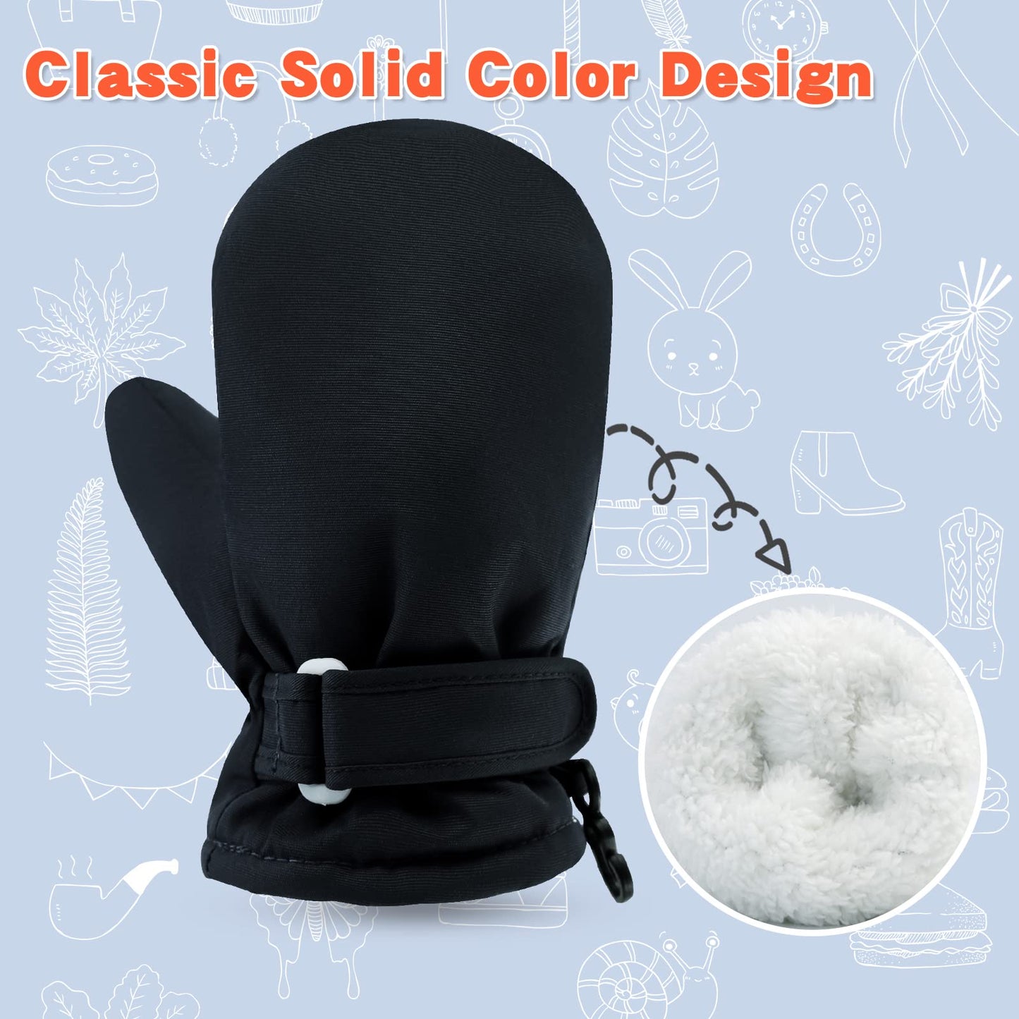 Toddler Waterproof Mittens Fleece Lined Baby Boys Girls Winter Warm Glove Kids Snow Infant Ski Mitten For 3M-5T (Black, 3-12M)