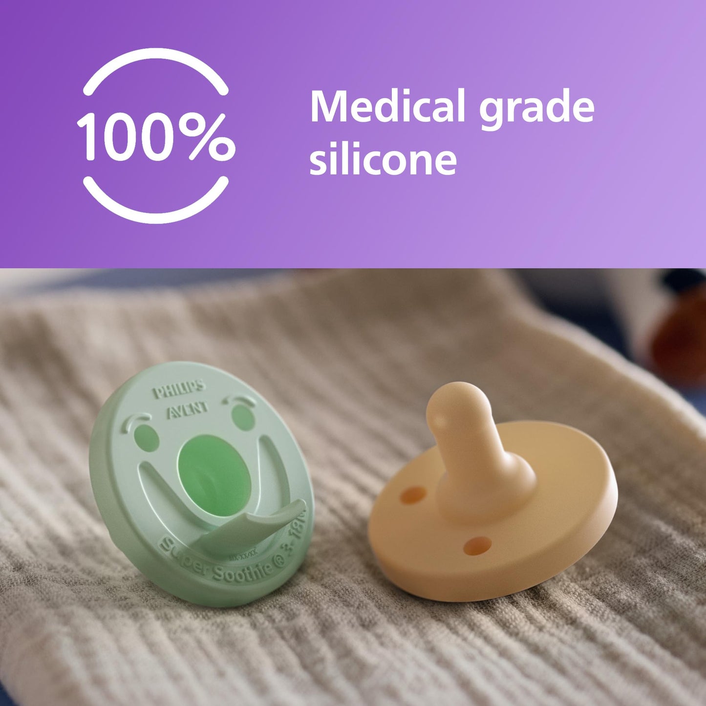 Philips Avent Soothie 3-18 Months Orthodontic Baby Pacifiers, 100% Silicone Pacifiers, One Piece, Bpa-Free, 2 Green And 2 Yellow