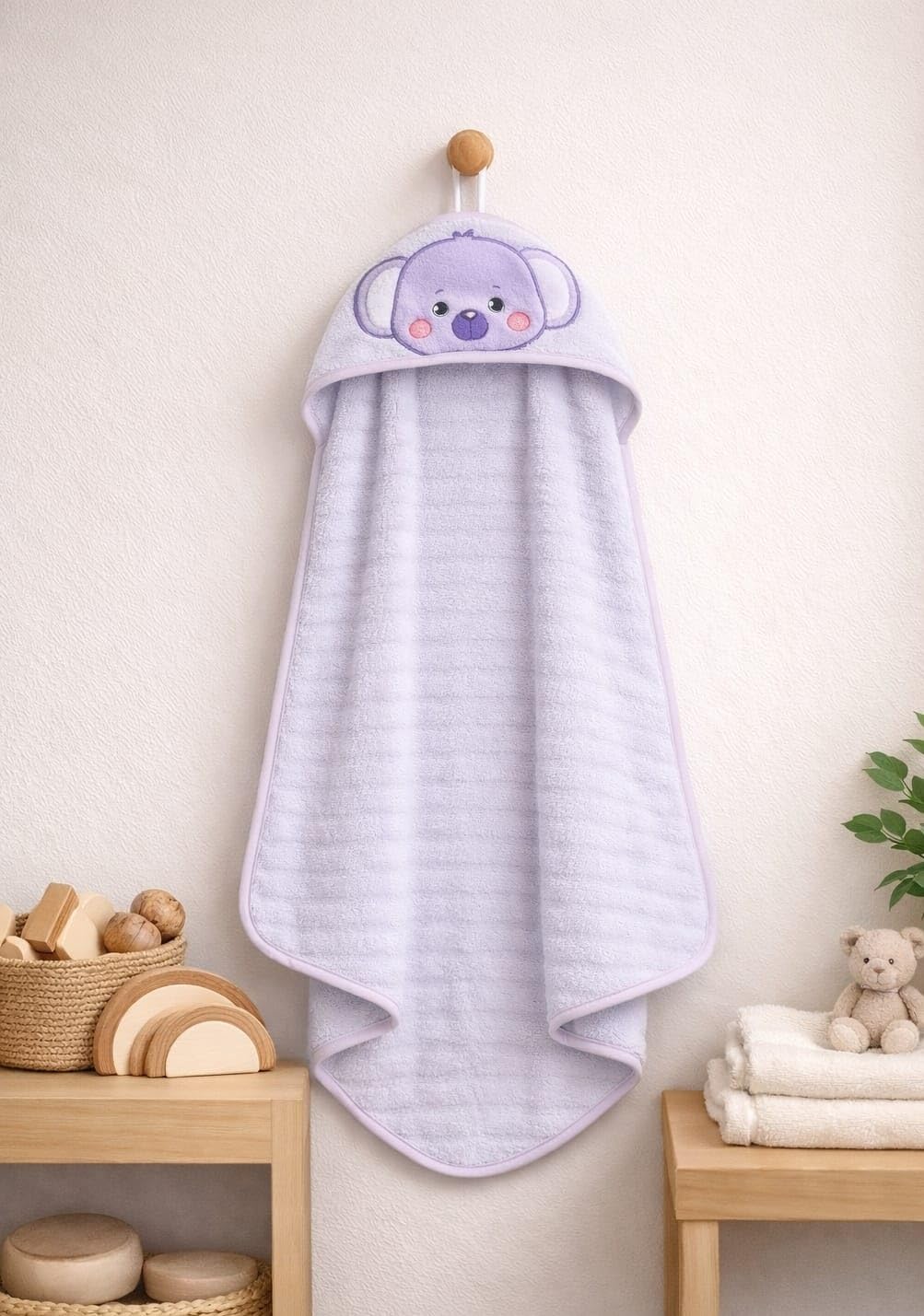 Hi mom Kids World Baby Hooded Towel, Lavender, Koala Animal Design, Soft Bath Wrap for Infants and Toddlers