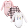 Hudson Baby Unisex Baby Cotton Long-Sleeve Bodysuits, Girl Baby Bear, 3-6 Months
