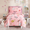 Flysheep 4 Pieces Pink Toddler Bedding Set, Elephant Lion Animals Printed For Baby Girls - Includes Quilted Comforter, Flat Shee