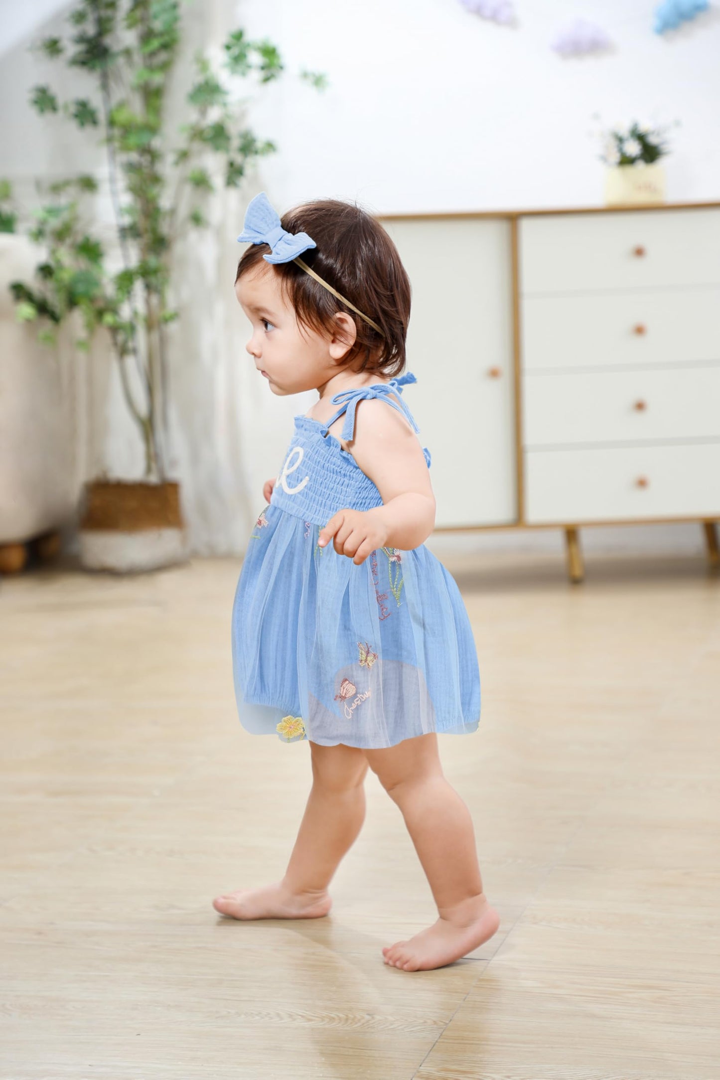 Titkkop Baby Girl 1St Birthday Clothes One Year Old Tulle Romper Sleeveless Bodysuit Cake Smash Outfits(Blue3,9-12M)