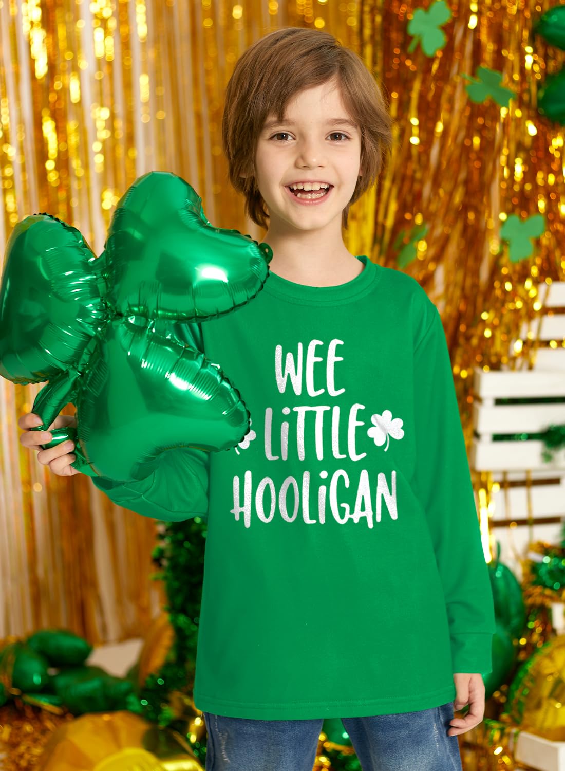 Little Boys Saint Patrick Day Clover Shirt Toddler Girls Green Wee Little Hooligan Long Sleeve Top 4 Years
