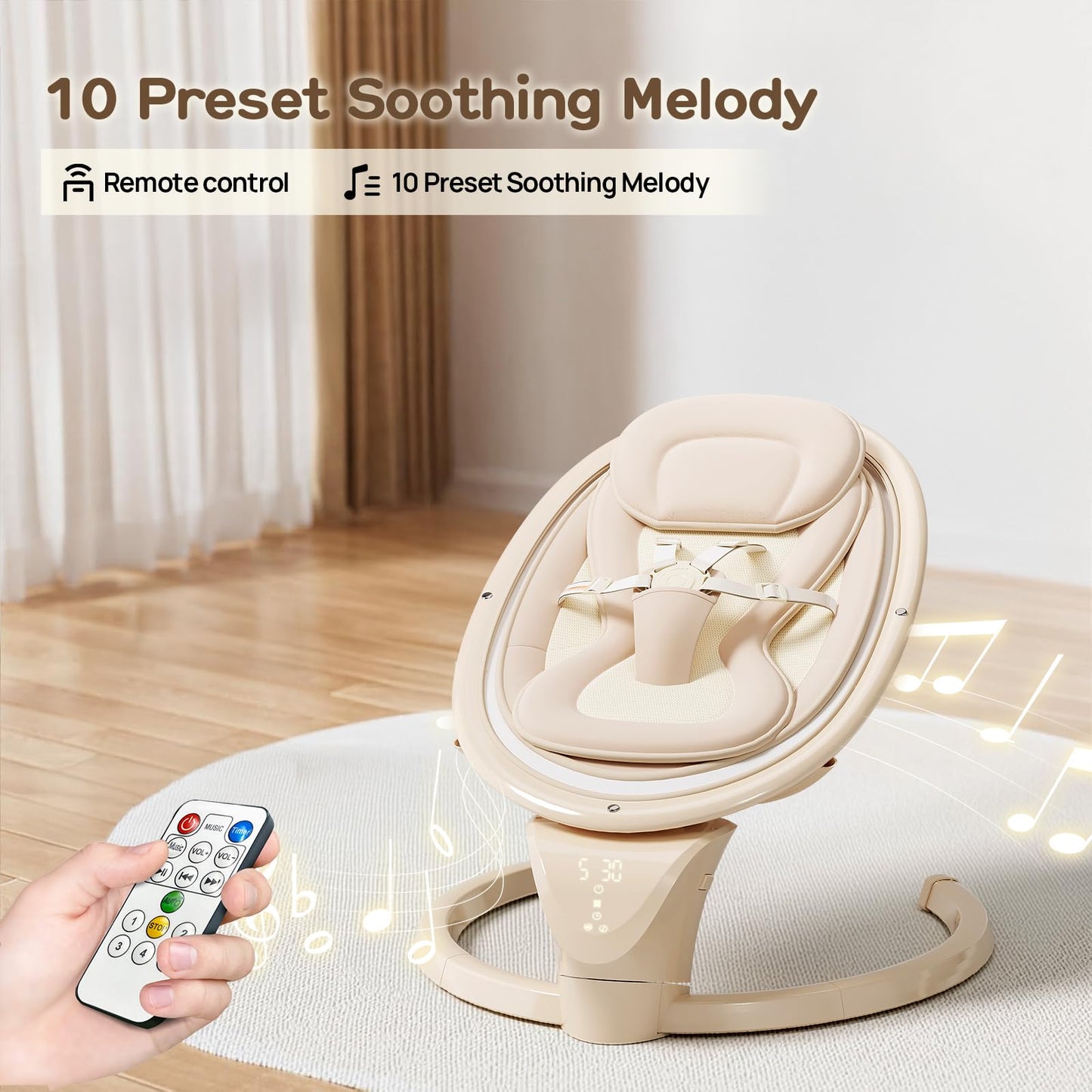 Baby Swings For Infants, Electric Infant Swing With Remote Control, Portable Baby Swing With 5-Point Harness, 5 Speeds, And 10 P