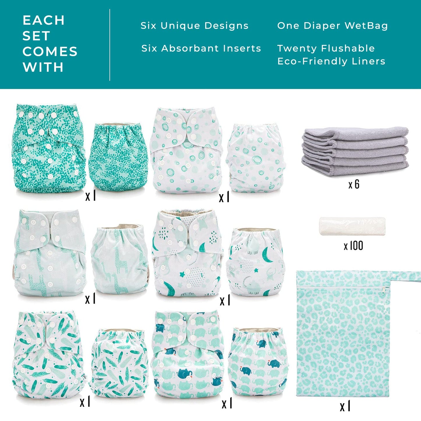 Simple Being Reusable Cloth Diapers, Double Gusset, One Size Adjustable, Washable Soft Absorbent, Waterproof Cover, Eco-Friendly