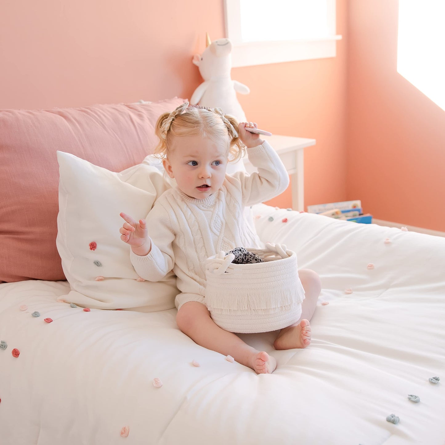 Naturalcozy 3-Piece Decorative Storage Basket Set - Cotton Rope Woven Baskets For Organizing! Small Basket For Nursery Baby Stuf