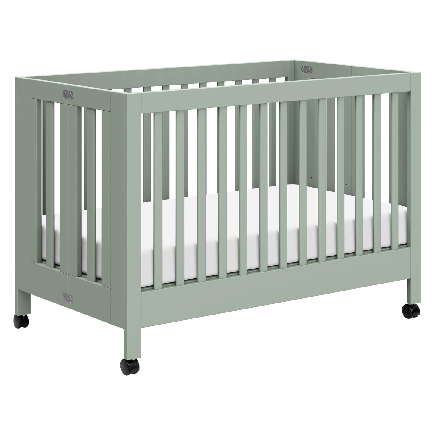 babyletto Maki 2-in-1 Portable Folding Crib with Toddler Bed Conversion Kit in Light Sage, Greenguard Gold Certified